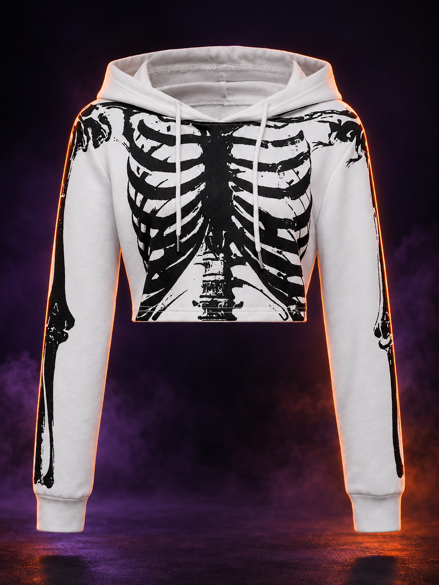 Skeleton Rib Cage Cropped Hoodie