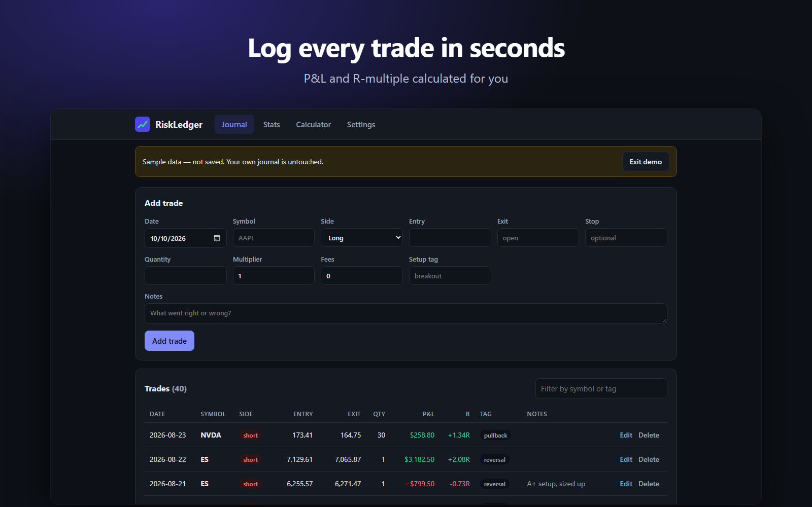 RiskLedger — Trading Journal