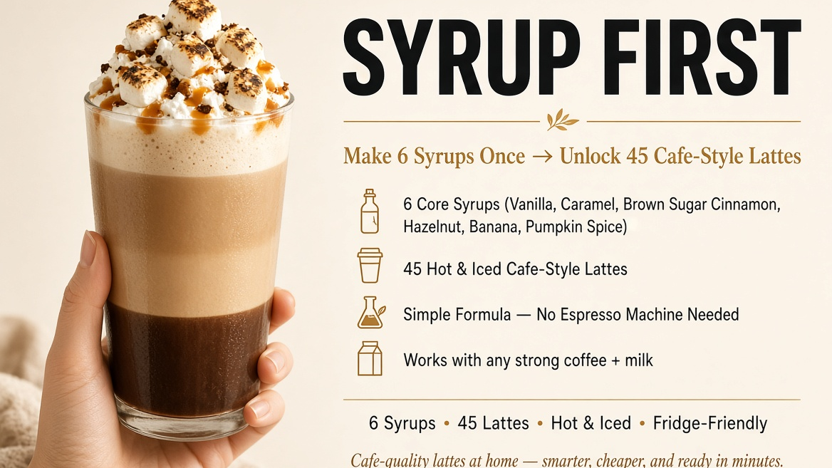 Syrup First - Make 6 Syrups Once → Unlock 45 Café-Style Lattes at Home