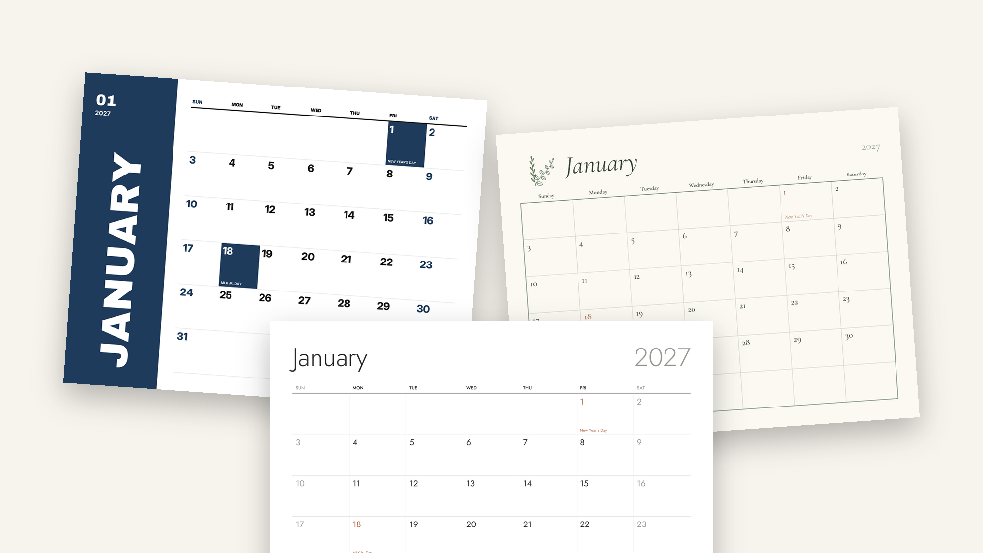 2027 Printable Calendar Bundle: 24 Wall & Desk Calendars (US Letter & A4)