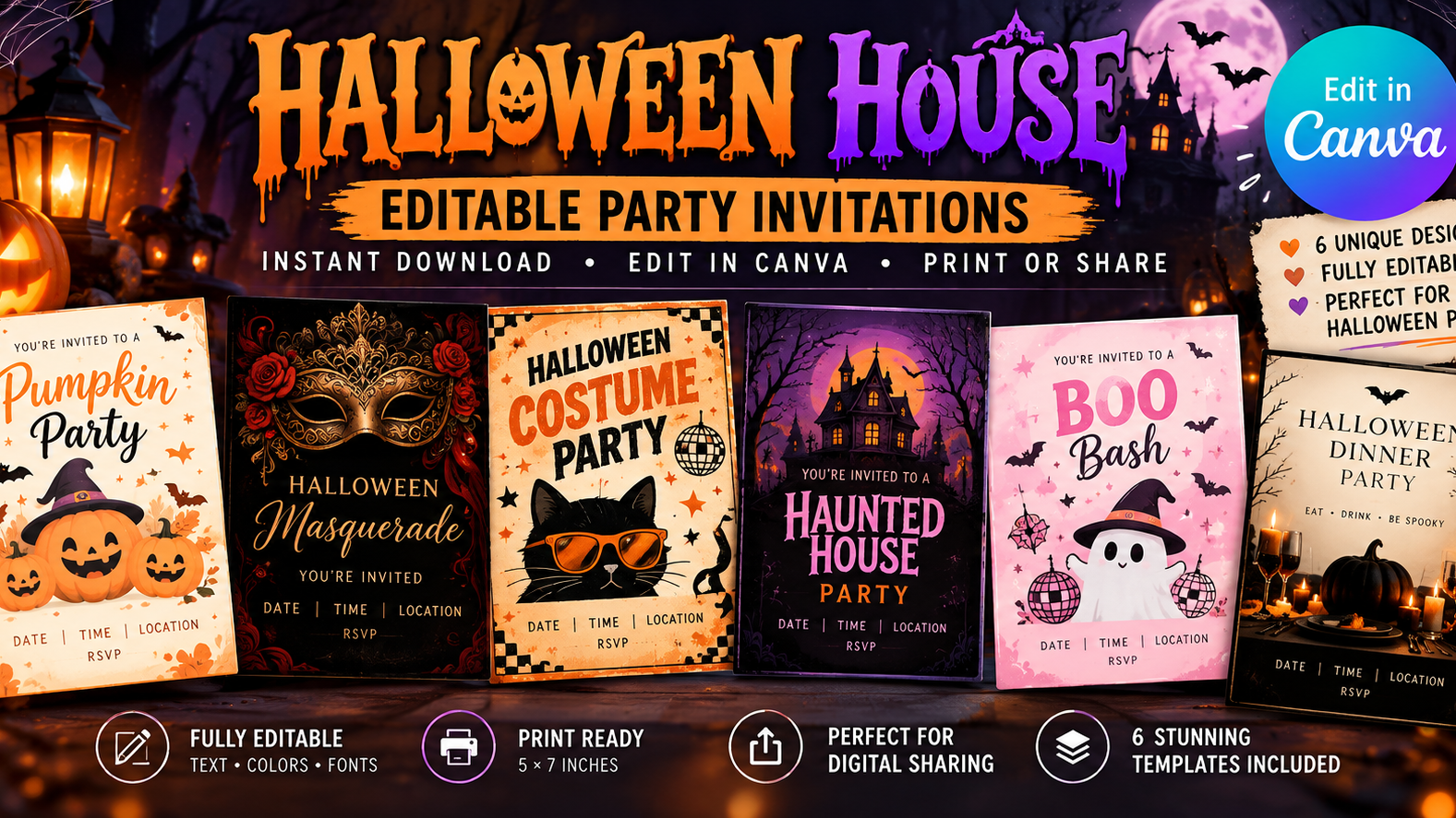 Editable Halloween Party Invitations