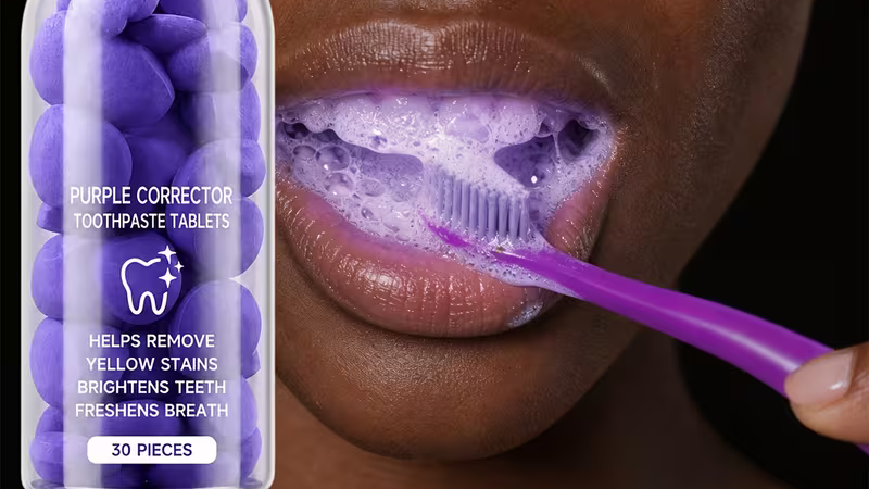 Purple toothpaste tablets