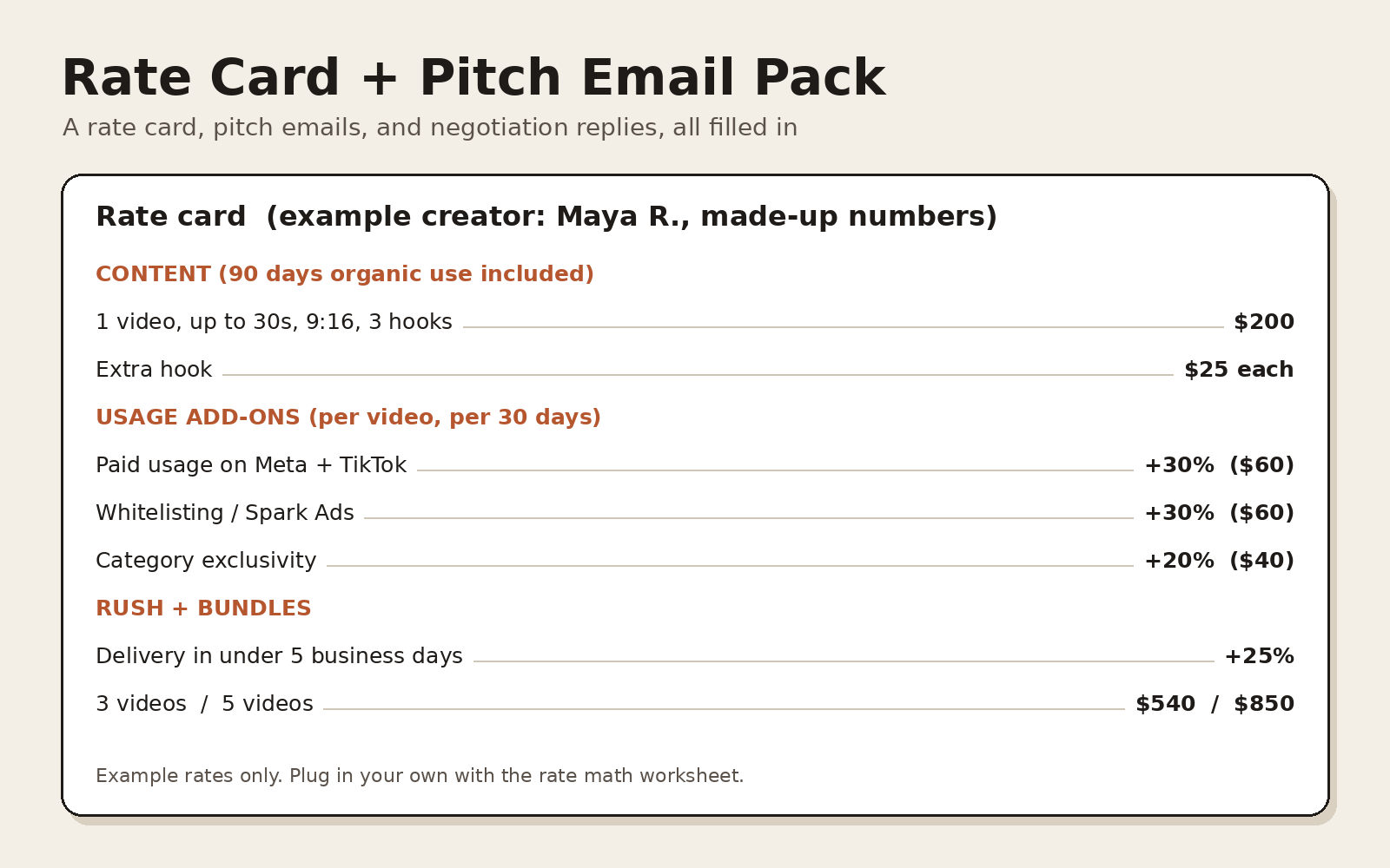 Rate Card + Pitch Email Pack