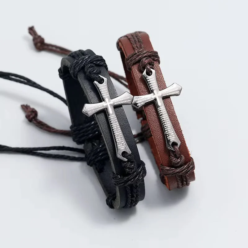 Scripture Cross Leather Bracelet