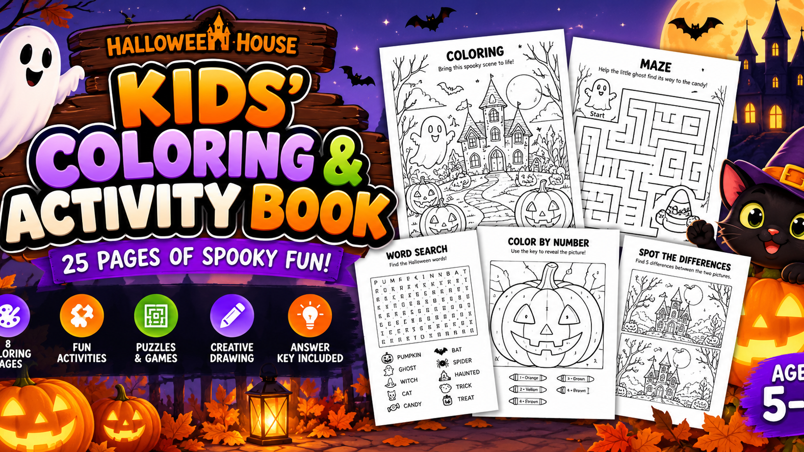 Halloween Kids Coloring & Activity Book