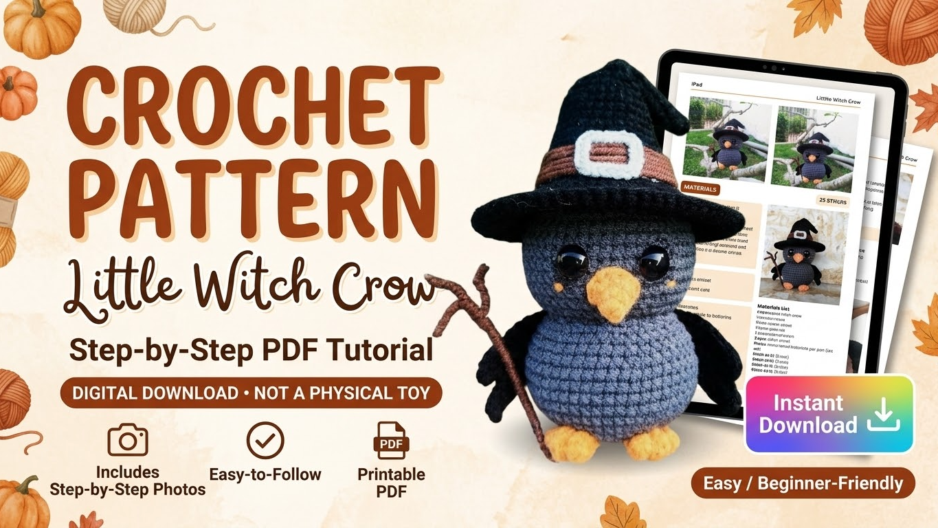 Little Witch Crow Amigurumi Crochet Pattern (Step-by-Step PDF)