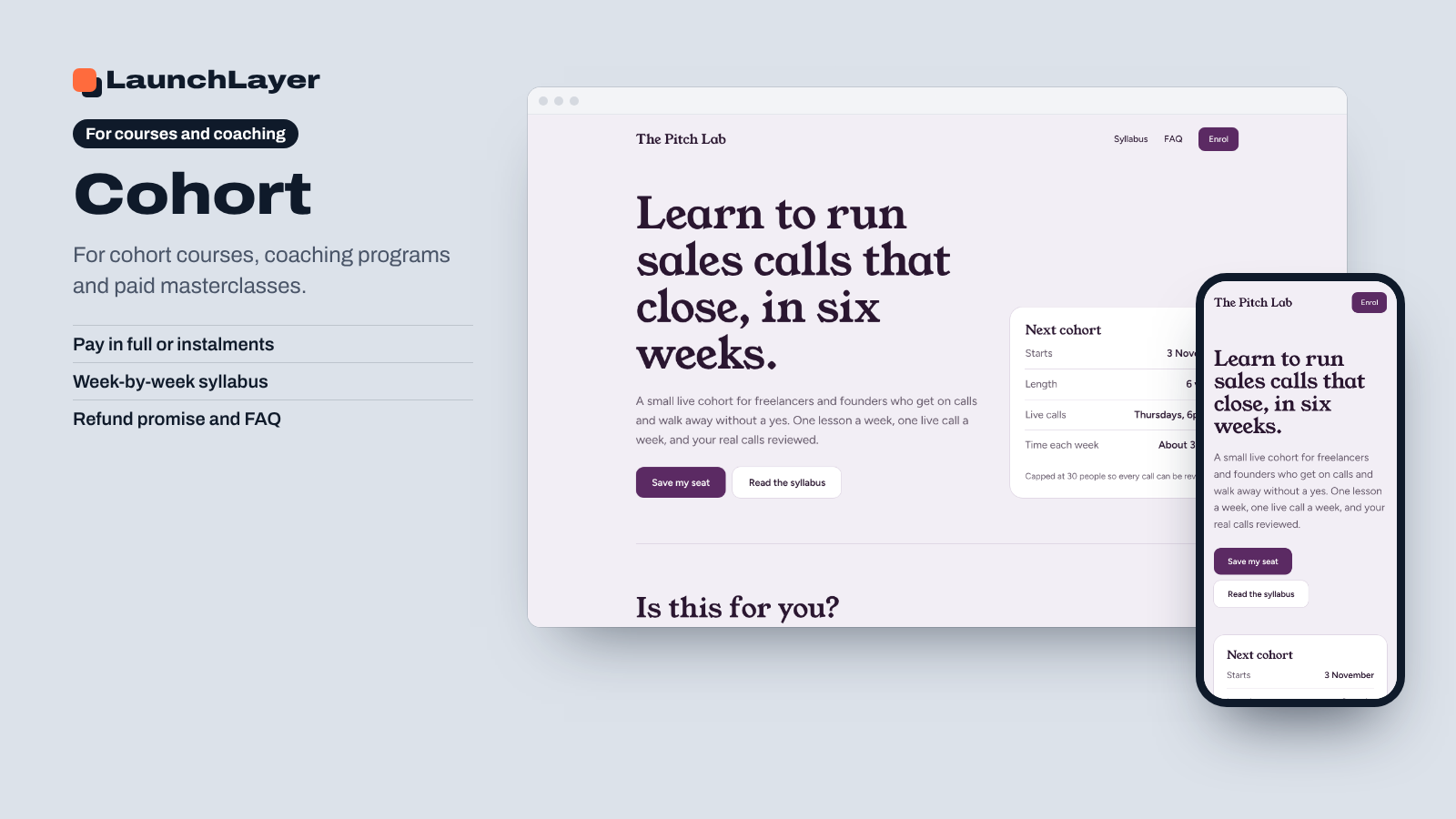 Cohort: Course & Coaching Landing Page Template
