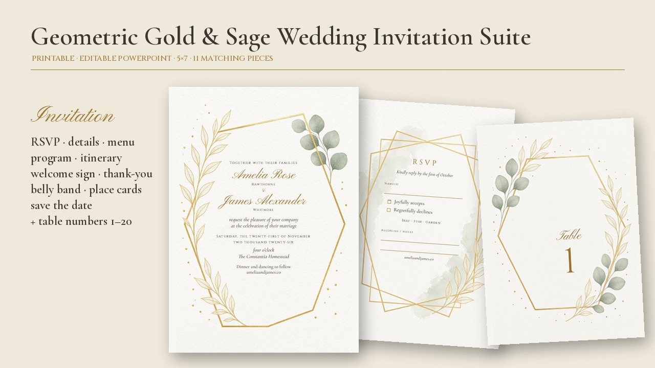 Wedding Invitation Suite Geometric Sage