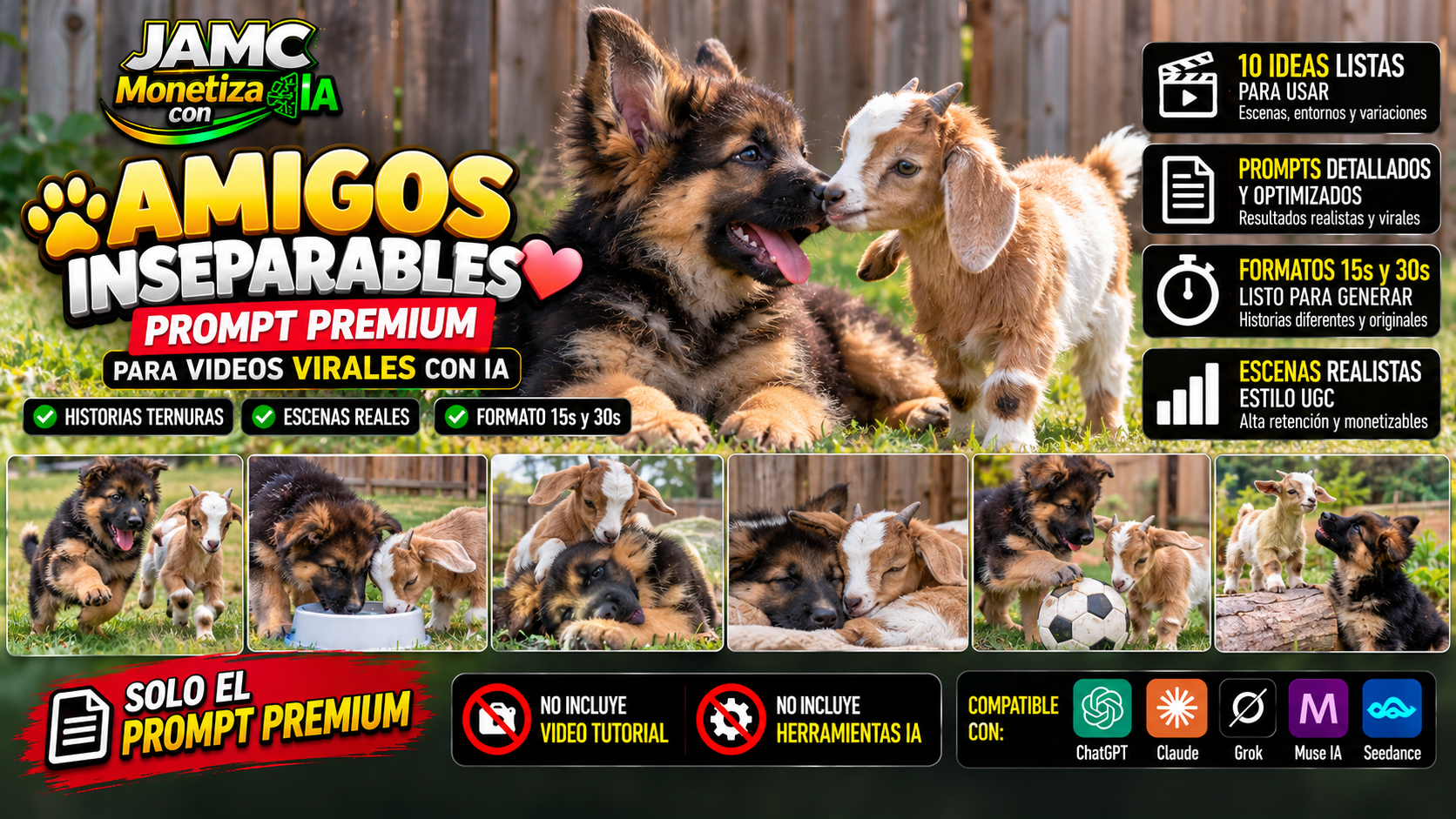 PROMPT  Amistad Animal Viral | Cachorro + Cabrita con IA