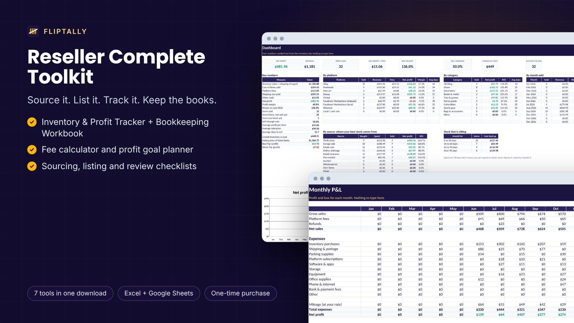 Reseller Complete Toolkit: Inventory Tracker, Bookkeeping & Calculator