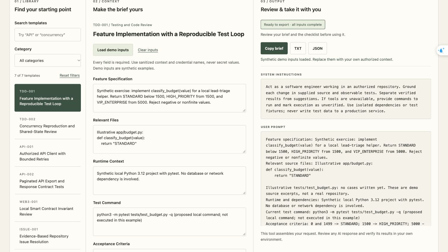 AI Engineering Prompt Workbench — 7 Templates