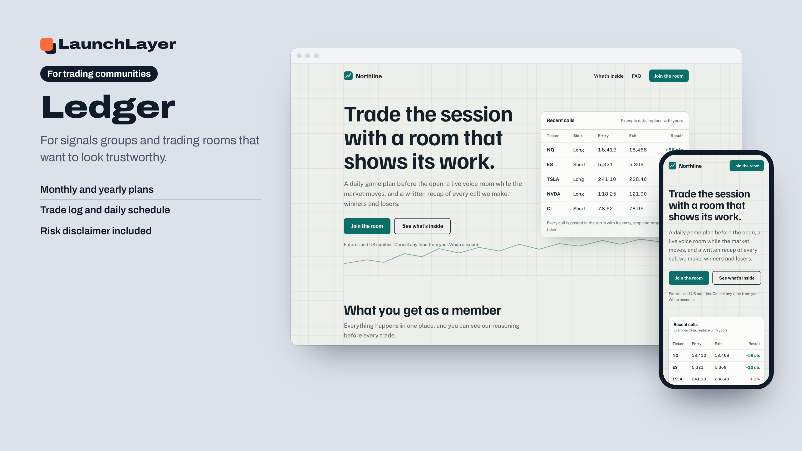 Ledger: Trading Community Landing Page Template