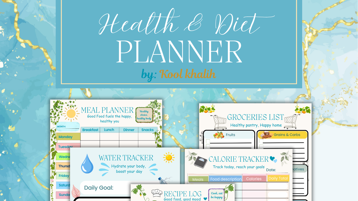 Health & Diet Planner Printable | Plan Your Meals, Water & Wellness Goals