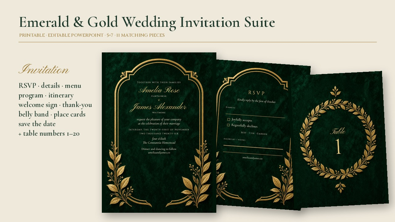 Wedding Invitation Suite Emerald Gold