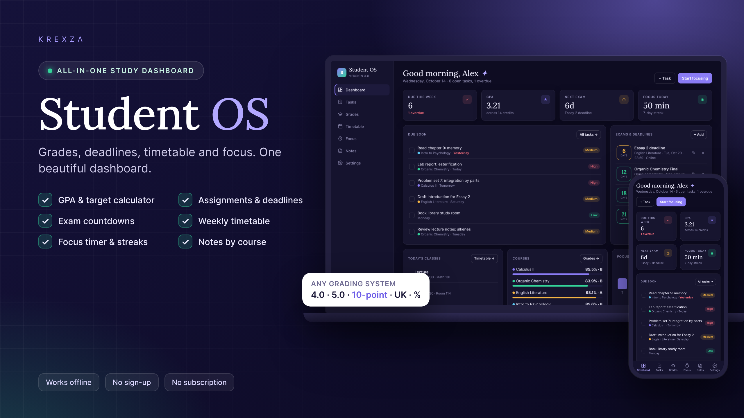 Student OS: All-in-One Study Dashboard — GPA, Deadlines, Timetable & Focus