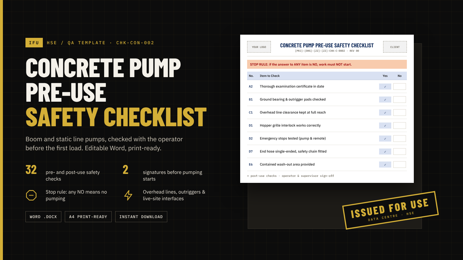 Concrete Pump Pre-Use Safety Checklist