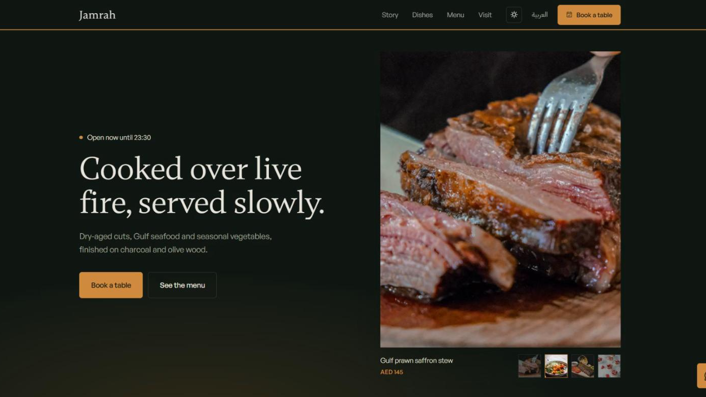 Restaurant Website Template: English + Arabic, WhatsApp Booking