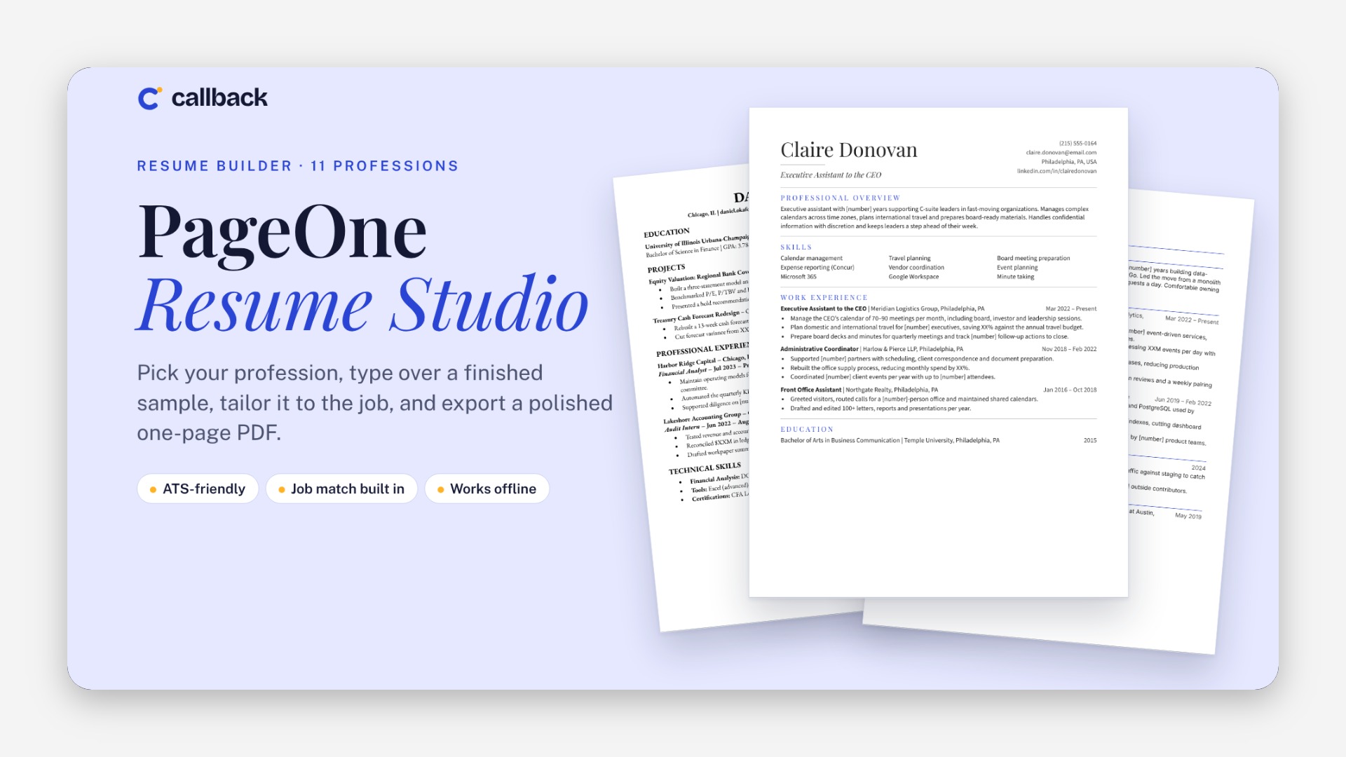 PageOne Resume Studio