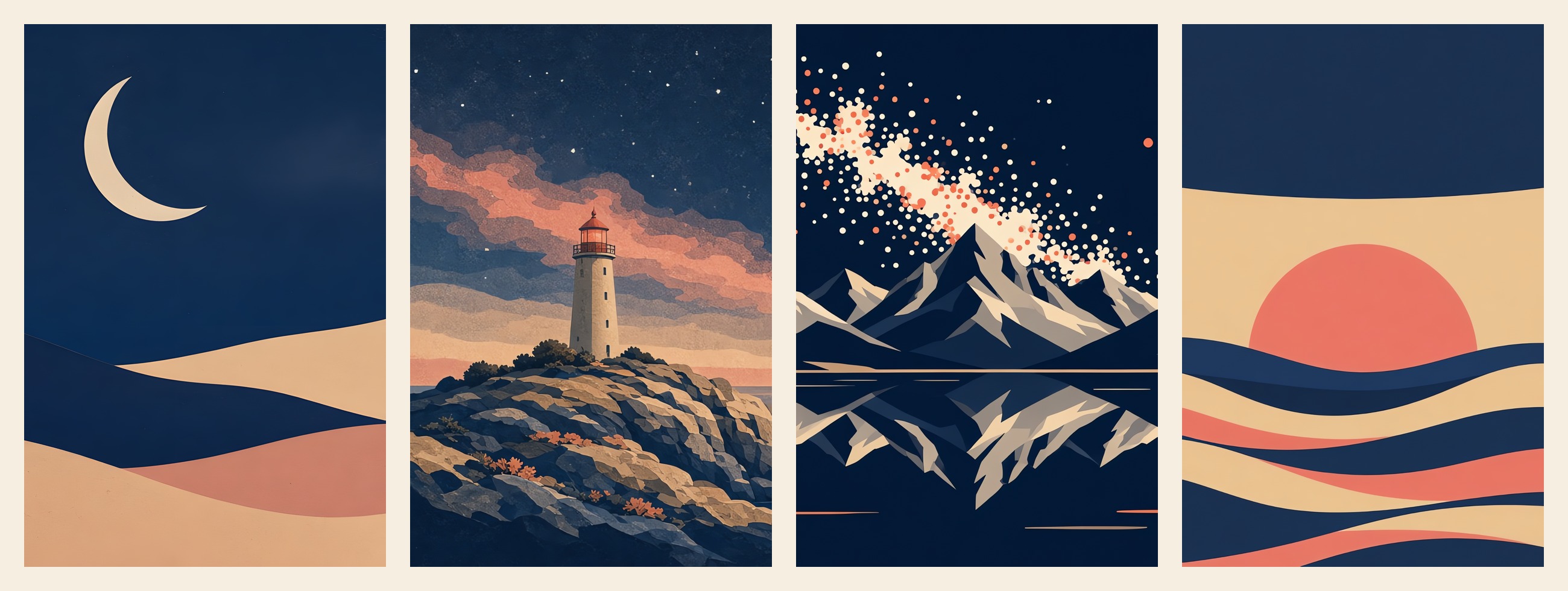 Quiet Celestial Landscapes – 4 Printable Posters (Bundle)