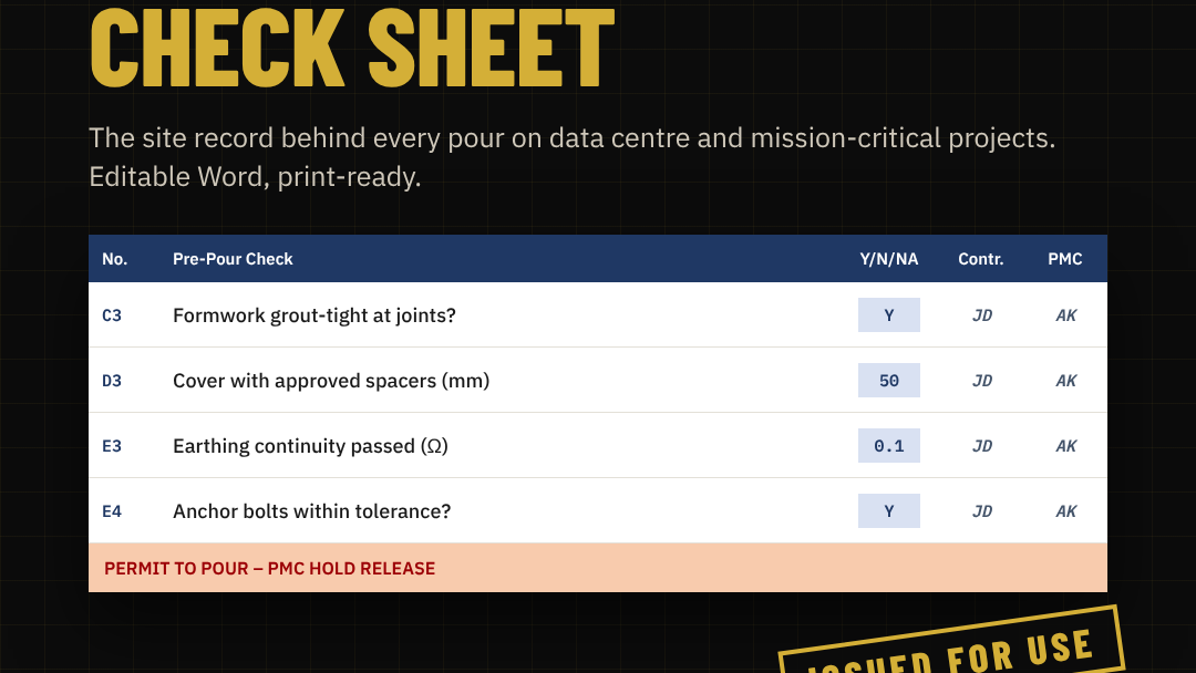 Concrete Pour Check Sheet