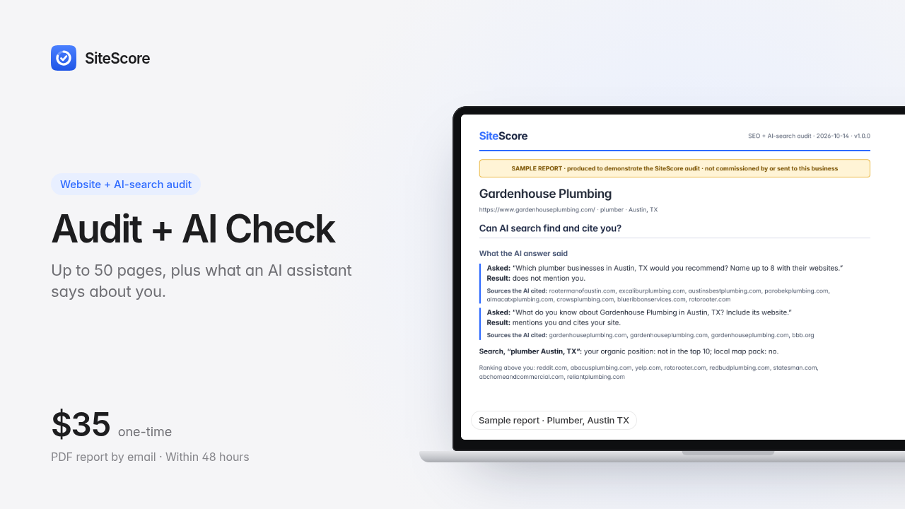 SiteScore Audit + AI Check: up to 50 pages