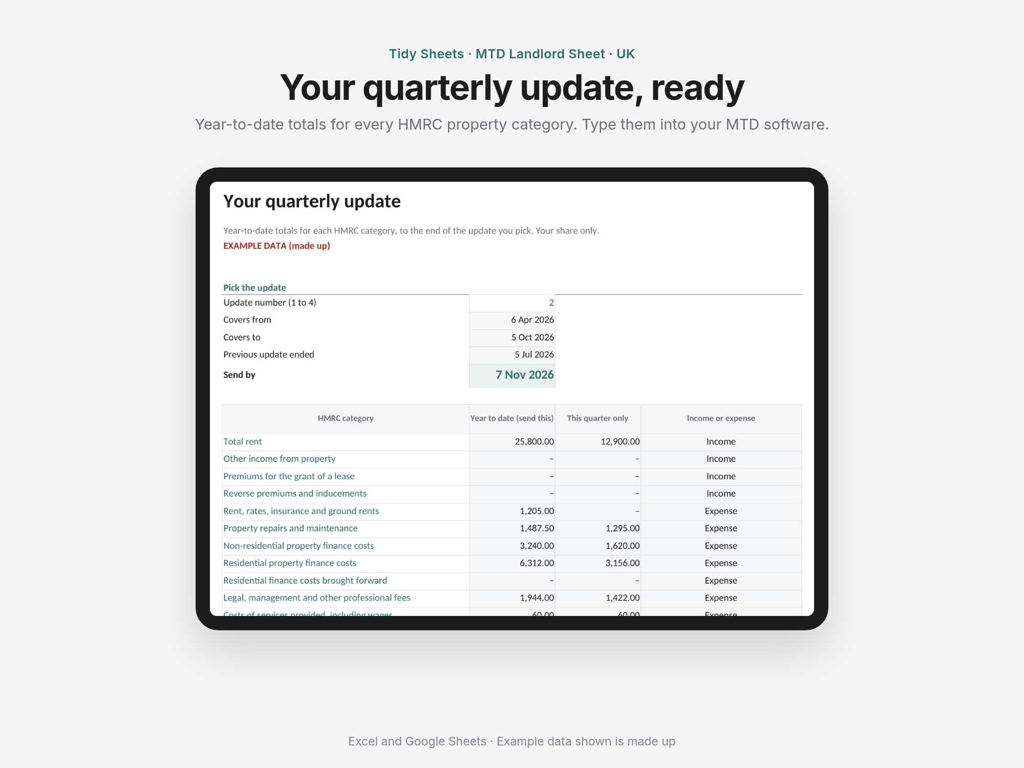 MTD Landlord Sheet 2026-27: your rent numbers, ready every 3 months