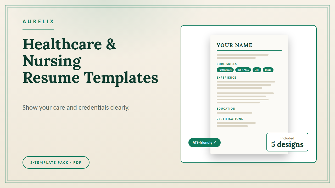 Healthcare & Nursing Resume Templates | AURELIX