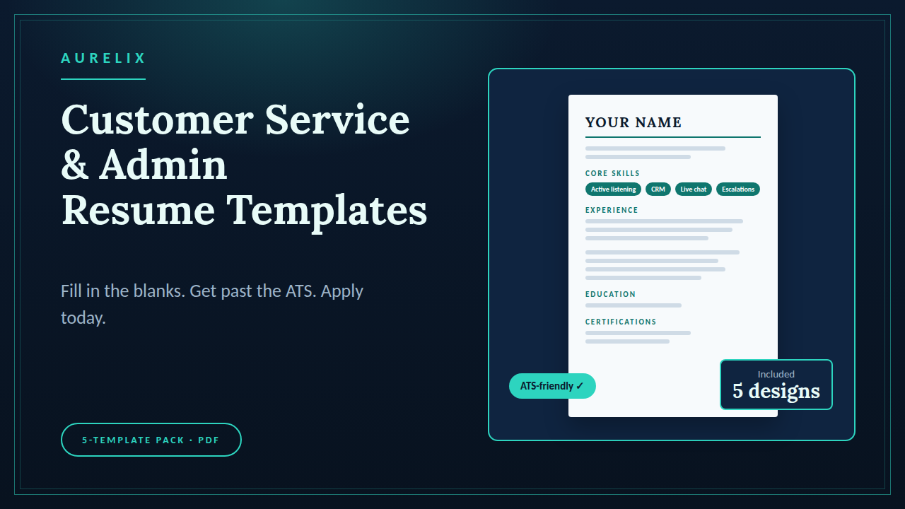 Customer Service & Admin Resume Templates | AURELIX