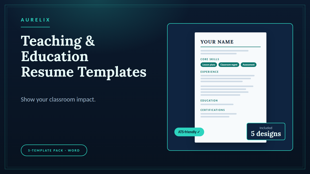 Teaching & Education Resume Templates | AURELIX