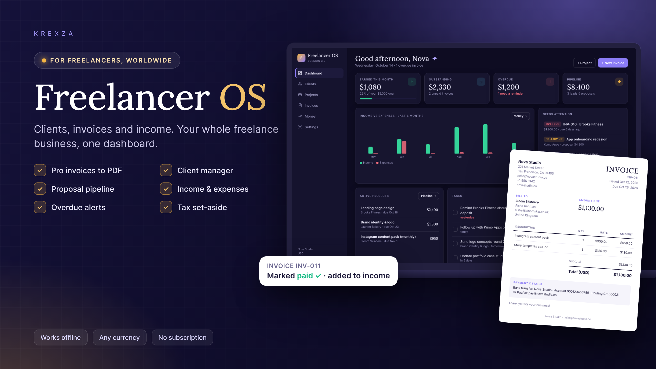 Freelancer OS: Client, Invoice & Income Dashboard — No Subscription