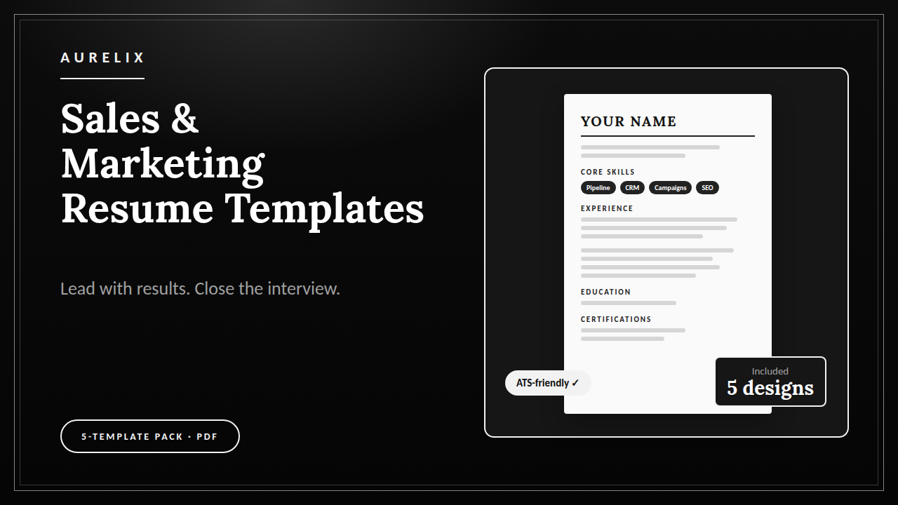 Sales & Marketing Resume Templates | AURELIX