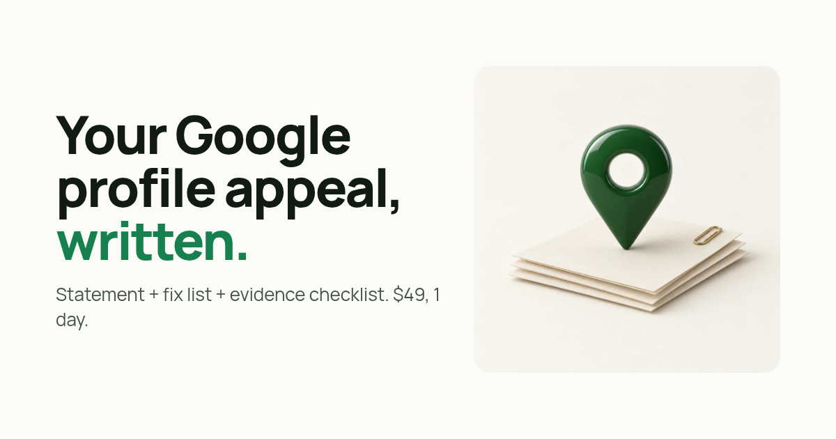 GBP Appeal: your Google Business Profile reinstatement appeal, written in 1 day