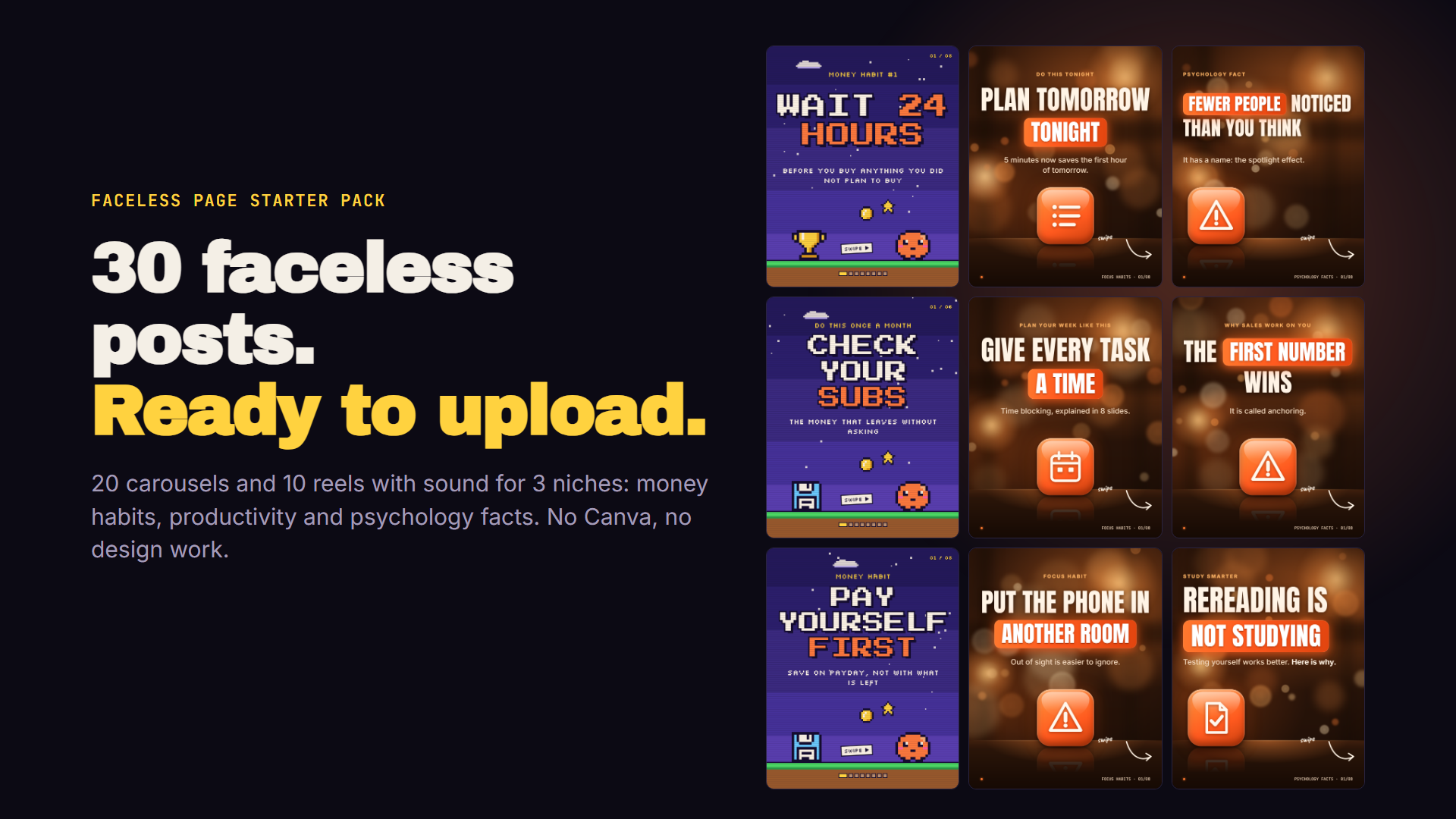 Faceless Page Starter Pack: 30 Ready-to-Post Posts