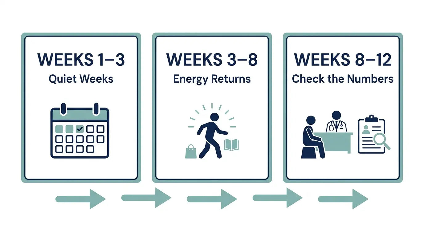Timeline showing three stages across twelve weeks