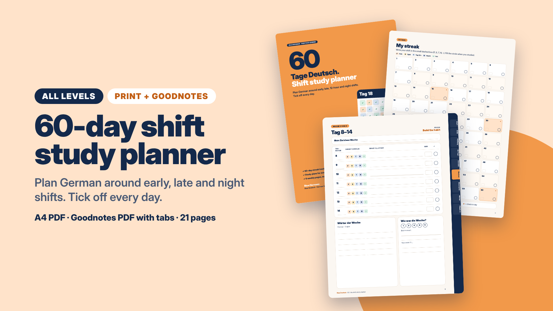 Shift Worker German Study Planner for Goodnotes, Android & Ipad Users