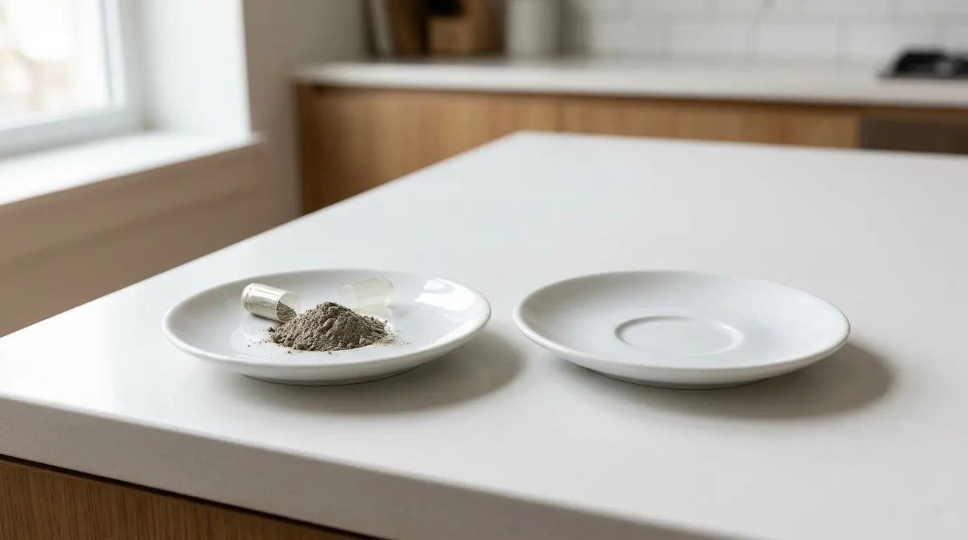 Opened capsule and powder on a saucer