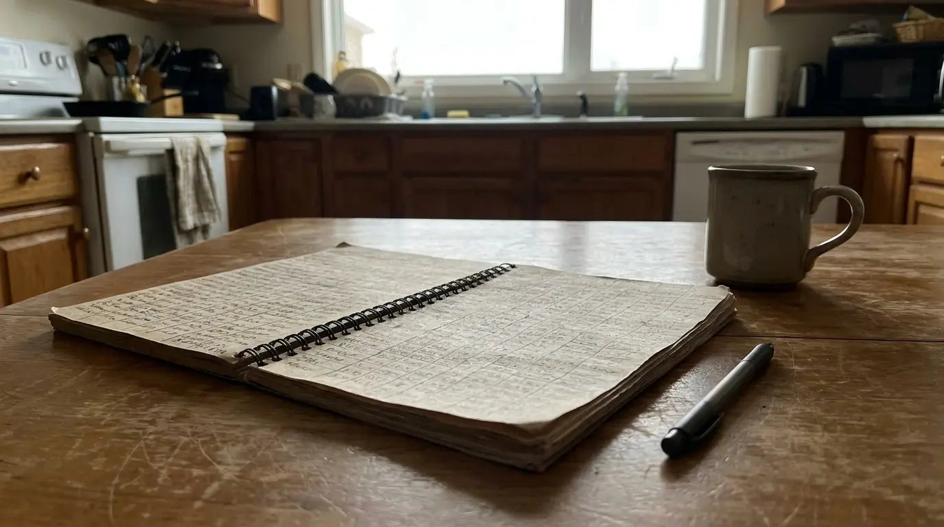 An open handwritten notebook