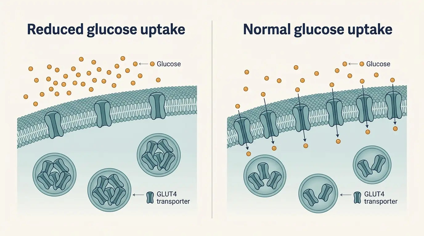 Illustration of glucose uptake and GLUT4 transporters