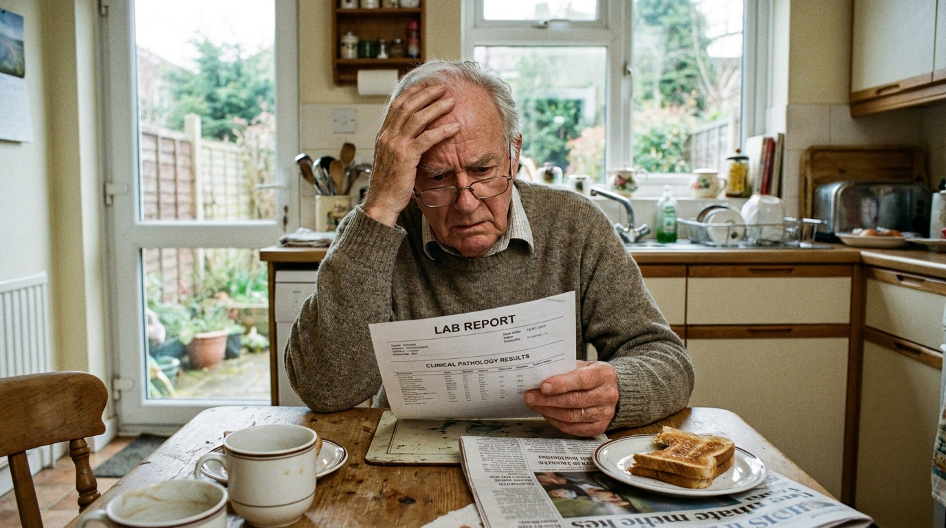 Man looking at lab results