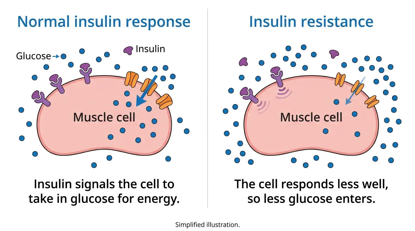 Diagram comparing normal insulin response with insulin resistance
