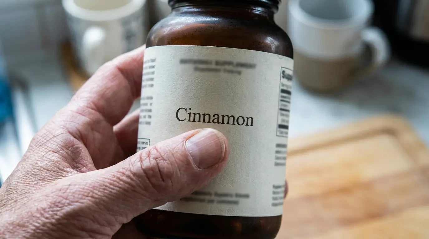 A supplement label being examined