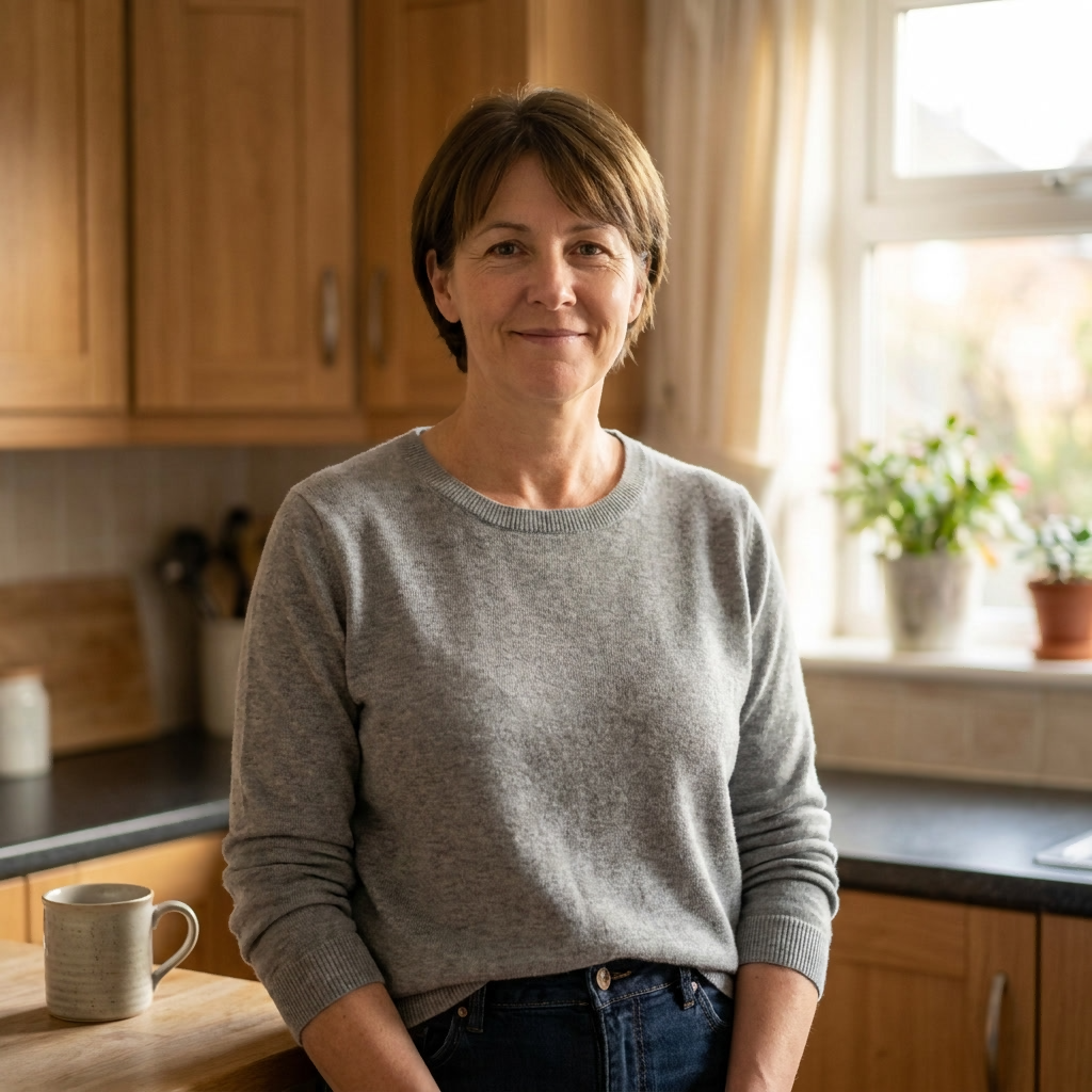 Sandra looking clear and relieved