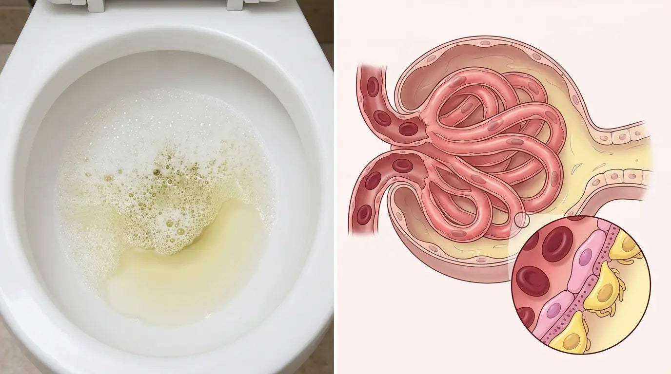 Toilet foam and a kidney filtration illustration