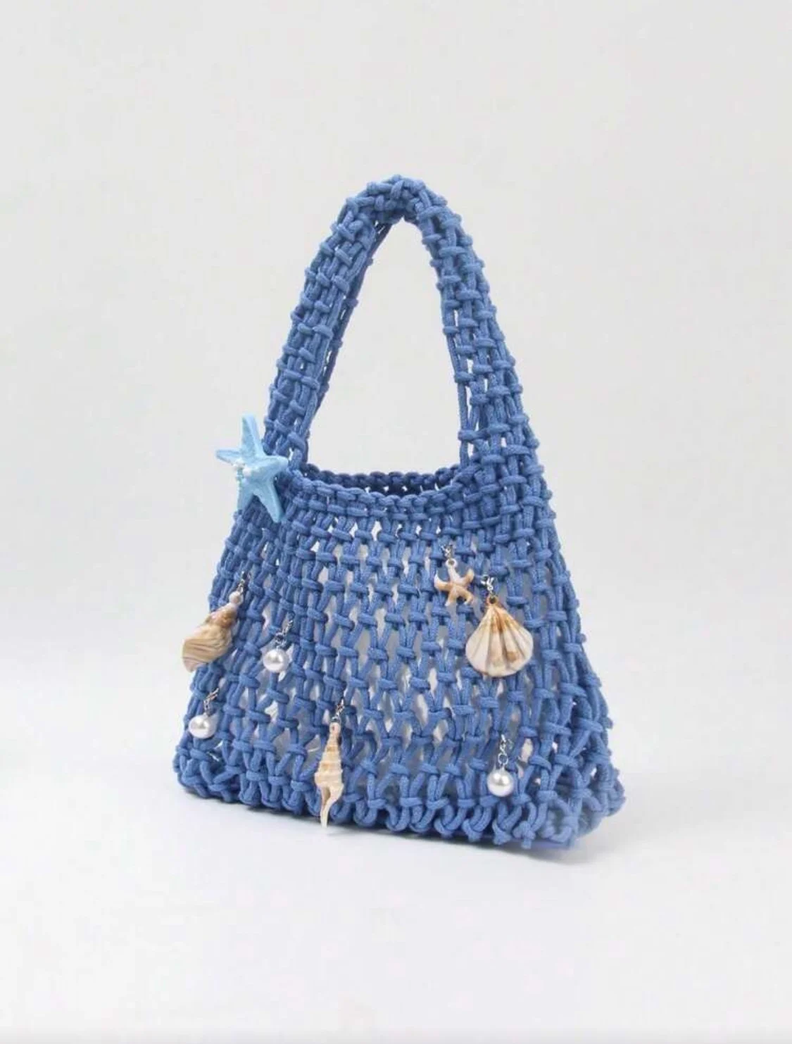 Sac filet bleu coquillages