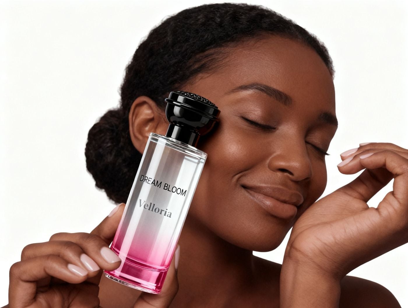 Woman holding Velloria Dream Bloom against her cheek