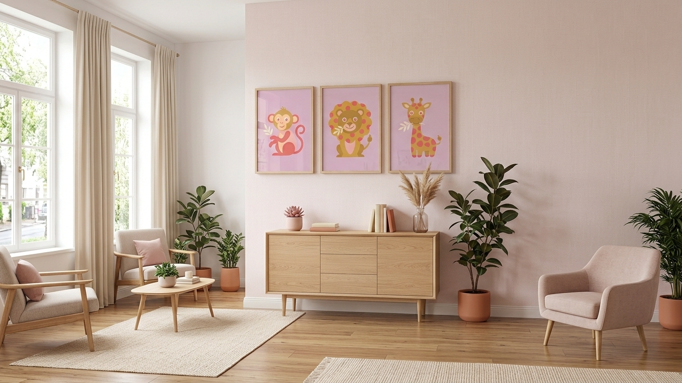 Sweet Safari Dreams: A Minimalist Animal Collection in Soft Rose and Golden Past