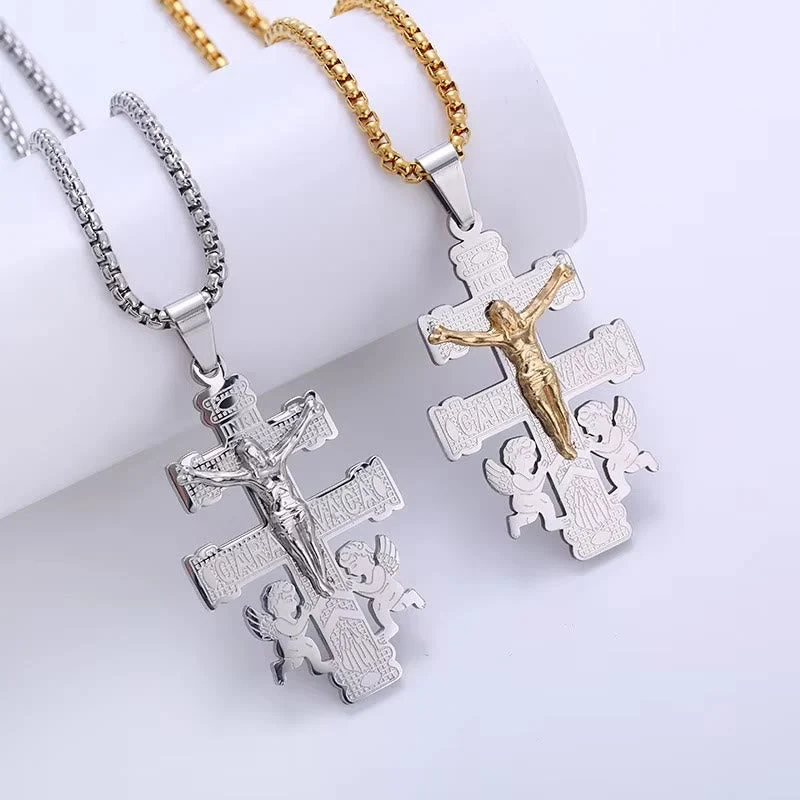 Classic Style Retro Crucifix with Angels Pendant Necklace