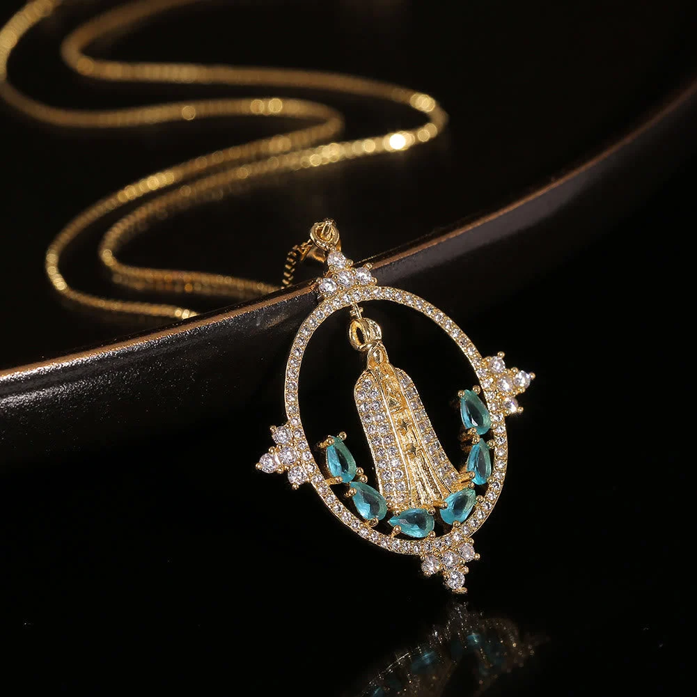 Modern Style Our Lady of Fatima Inlaided Devine Blessing Necklace