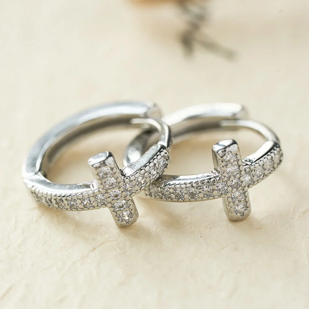 Elegant Dual-Color Cross Huggie Hoops