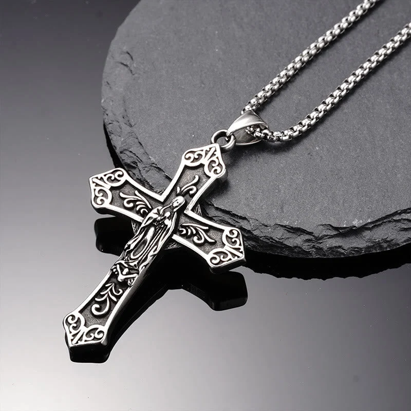 Retro Titanium Virgin Mary Cross Pendant Necklace